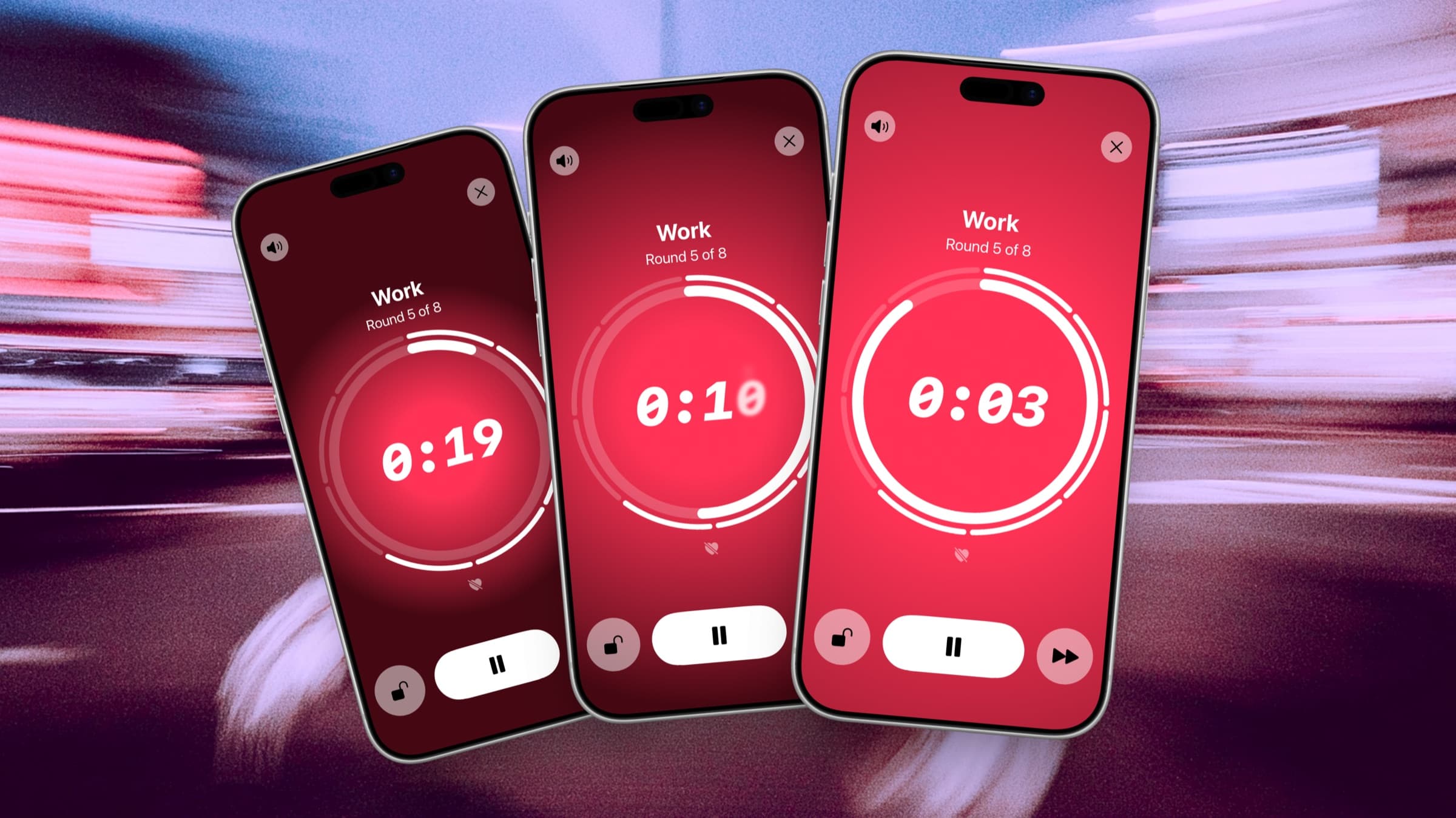 三台 iPhone 展示 Thrive 正在进行的训练阶段。